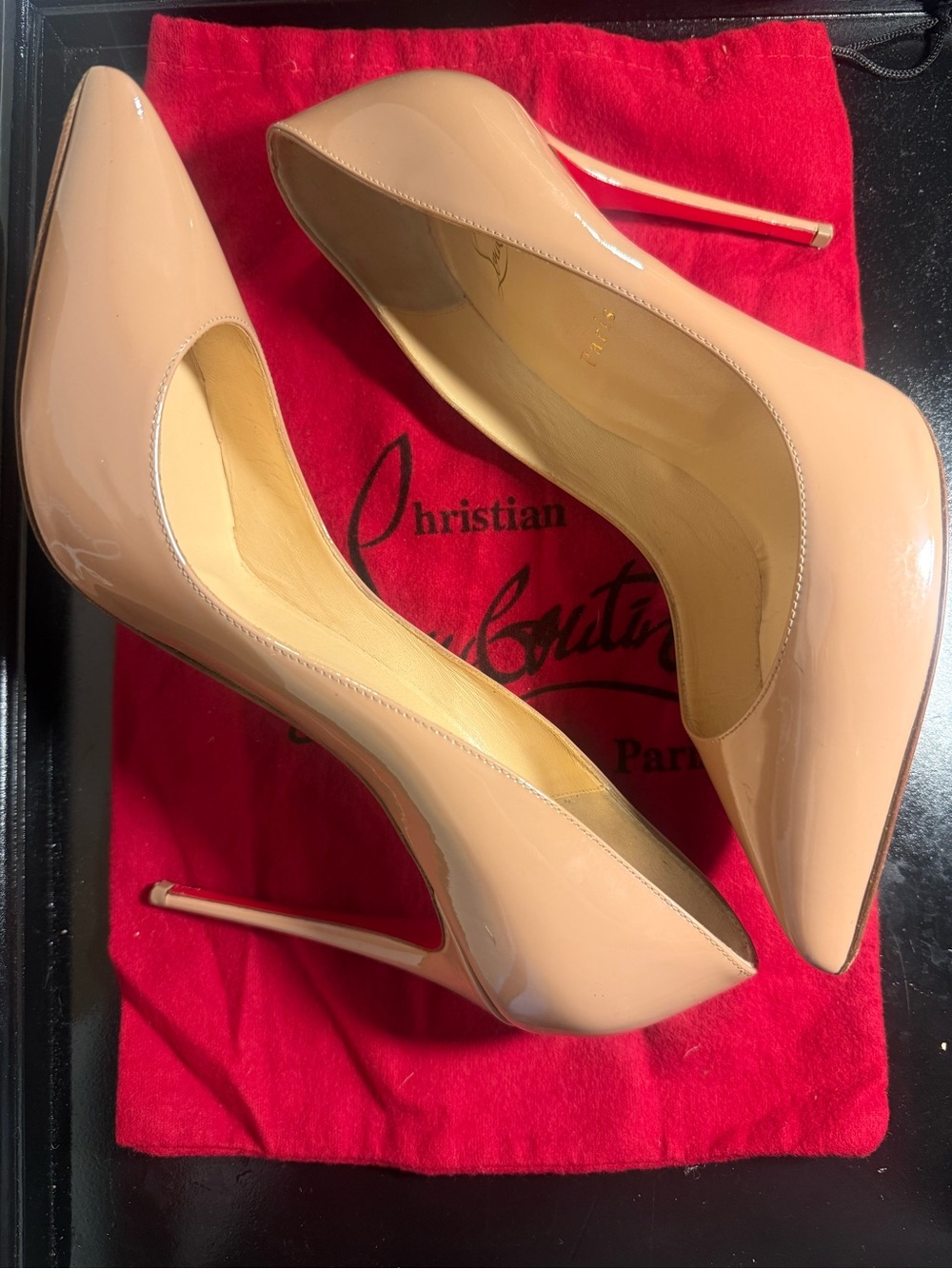 Christian Louboutin Nude Patent Pointed-Toe Stilettos